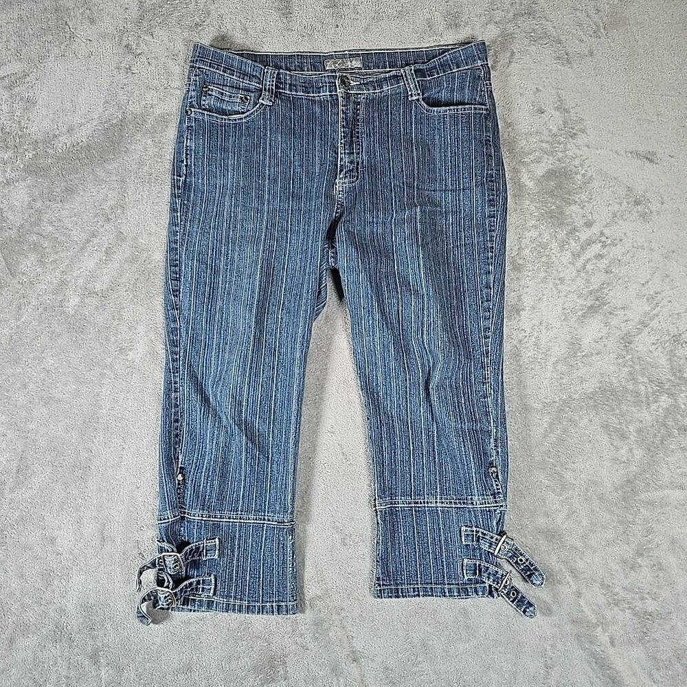 F.L.‎ Jeans Womens 16 Blue Striped Denim Mid Rise Capri Casual
